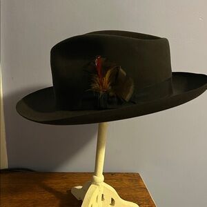 Black Stetson Fedora Hat with Feather Accent